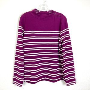 Talbots Women's Striped Knit Shirt Size M Purple Long Sleeve Shoulder Buttons